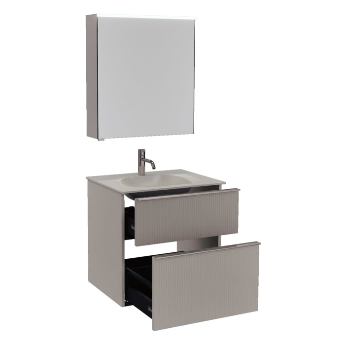 burgbad Fiumo 2.0 Badmöbelset 62 cm mit Waschtisch mit Unterschrank mit Griff G0146 und Spiegelschrank