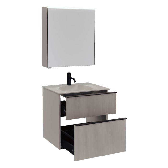 burgbad Fiumo 2.0 Badmöbelset 62 cm mit Waschtisch mit Unterschrank mit Griff G0200 und Spiegelschrank