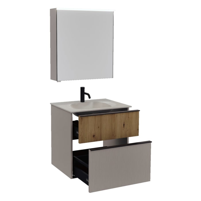 burgbad Fiumo 2.0 Badmöbelset 62 cm mit Waschtisch mit Unterschrank mit Griff G0200 und Spiegelschrank