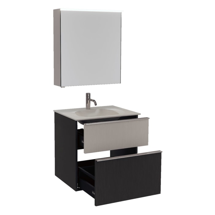 burgbad Fiumo 2.0 Badmöbelset 62 cm mit Waschtisch mit Unterschrank mit Griff G0146 und Spiegelschrank