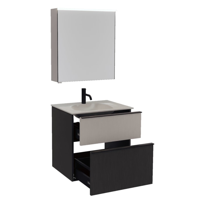 burgbad Fiumo 2.0 Badmöbelset 62 cm mit Waschtisch mit Unterschrank mit Griff G0200 und Spiegelschrank