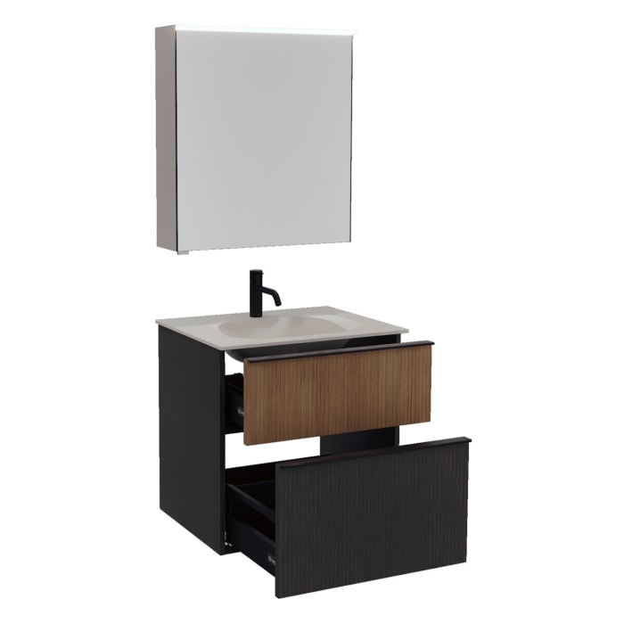 burgbad Fiumo 2.0 Badmöbelset 62 cm mit Waschtisch mit Unterschrank mit Griff G0200 und Spiegelschrank