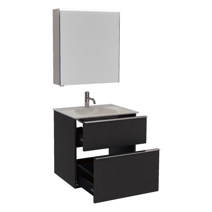 burgbad Fiumo 2.0 Badmöbelset 62 cm mit Waschtisch mit Unterschrank mit Griff G0146 und Spiegelschrank