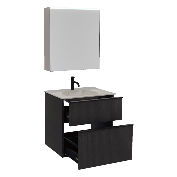 burgbad Fiumo 2.0 Badmöbelset 62 cm mit Waschtisch mit Unterschrank mit Griff G0200 und Spiegelschrank