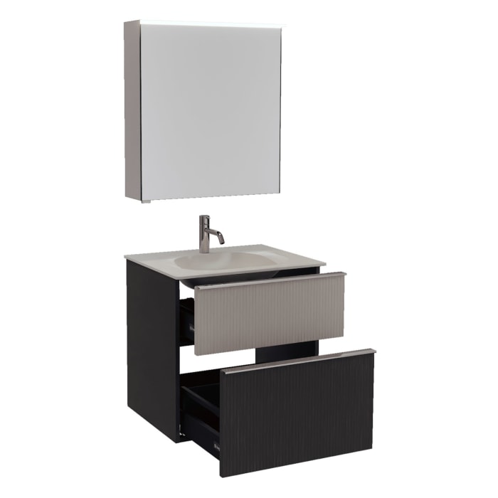 burgbad Fiumo 2.0 Badmöbelset 62 cm mit Waschtisch mit Unterschrank mit Griff G0146 und Spiegelschrank