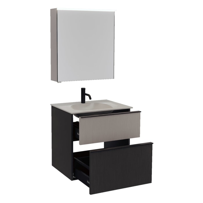 burgbad Fiumo 2.0 Badmöbelset 62 cm mit Waschtisch mit Unterschrank mit Griff G0200 und Spiegelschrank