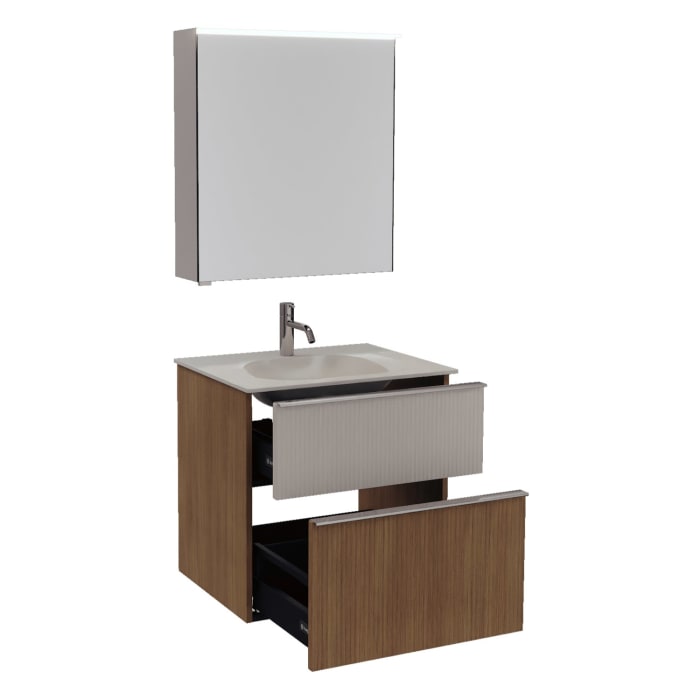 burgbad Fiumo 2.0 Badmöbelset 62 cm mit Waschtisch mit Unterschrank mit Griff G0146 und Spiegelschrank