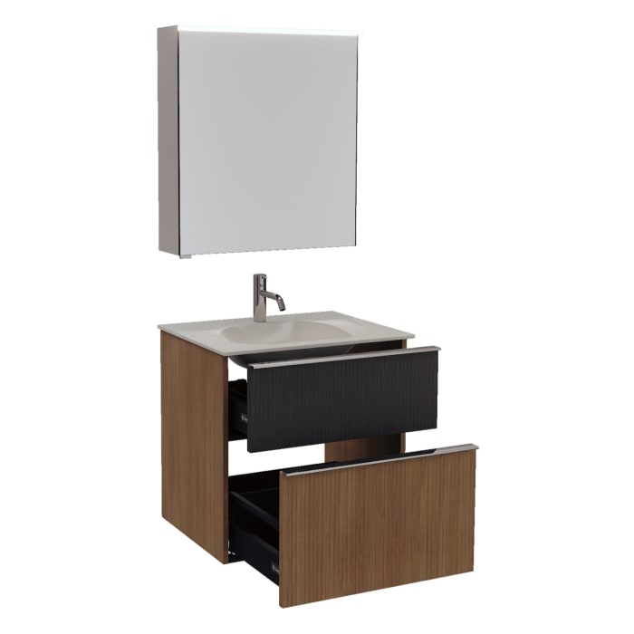 burgbad Fiumo 2.0 Badmöbelset 62 cm mit Waschtisch mit Unterschrank mit Griff G0146 und Spiegelschrank