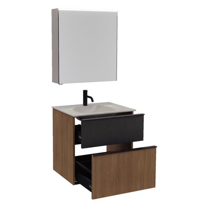 burgbad Fiumo 2.0 Badmöbelset 62 cm mit Waschtisch mit Unterschrank mit Griff G0200 und Spiegelschrank