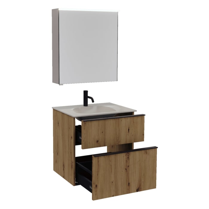 burgbad Fiumo 2.0 Badmöbelset 62 cm mit Waschtisch mit Unterschrank mit Griff G0200 und Spiegelschrank