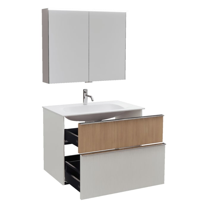 burgbad Fiumo 2.0 Badmöbelset 82 cm mit Waschtisch mit Unterschrank mit Griff G0146 und Spiegelschrank