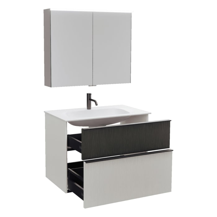 burgbad Fiumo 2.0 Badmöbelset 82 cm mit Waschtisch mit Unterschrank mit Griff G0200 und Spiegelschrank