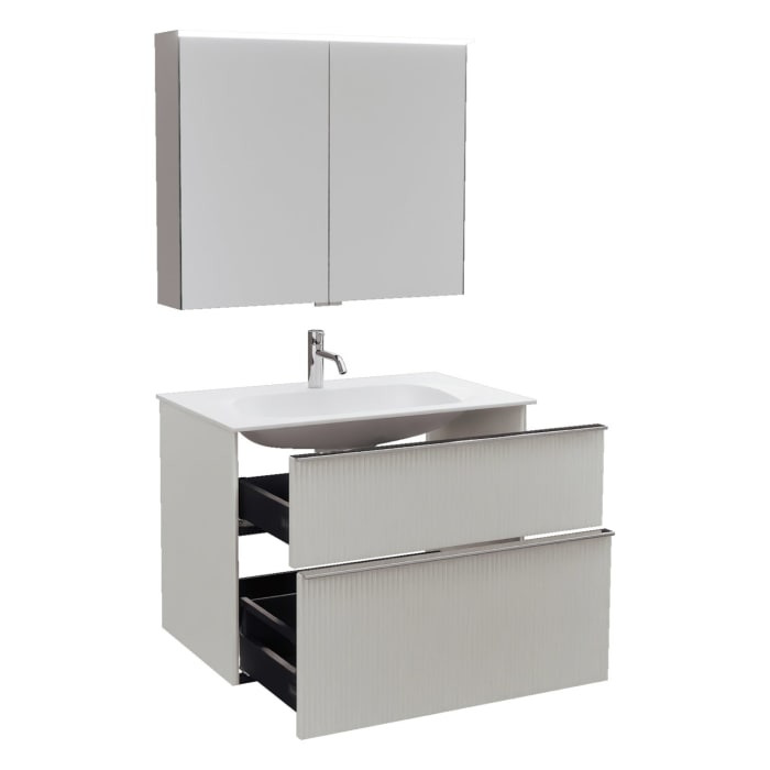 burgbad Fiumo 2.0 Badmöbelset 82 cm mit Waschtisch mit Unterschrank mit Griff G0146 und Spiegelschrank