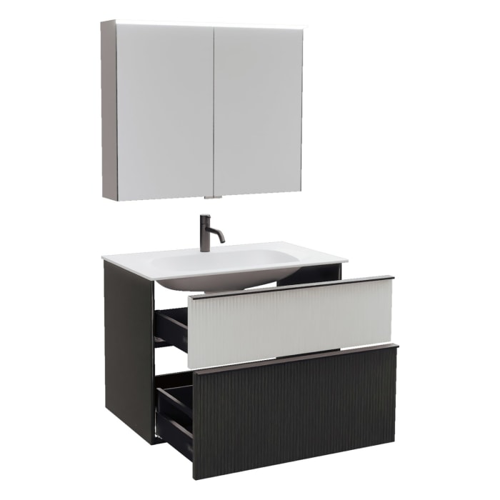 burgbad Fiumo 2.0 Badmöbelset 82 cm mit Waschtisch mit Unterschrank mit Griff G0200 und Spiegelschrank