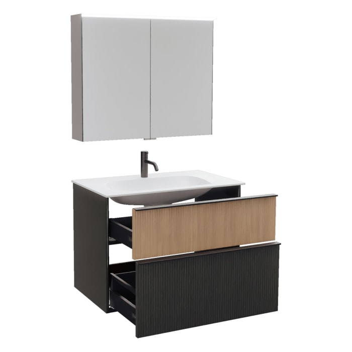 burgbad Fiumo 2.0 Badmöbelset 82 cm mit Waschtisch mit Unterschrank mit Griff G0200 und Spiegelschrank