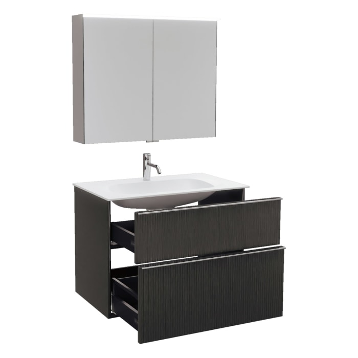 burgbad Fiumo 2.0 Badmöbelset 82 cm mit Waschtisch mit Unterschrank mit Griff G0146 und Spiegelschrank