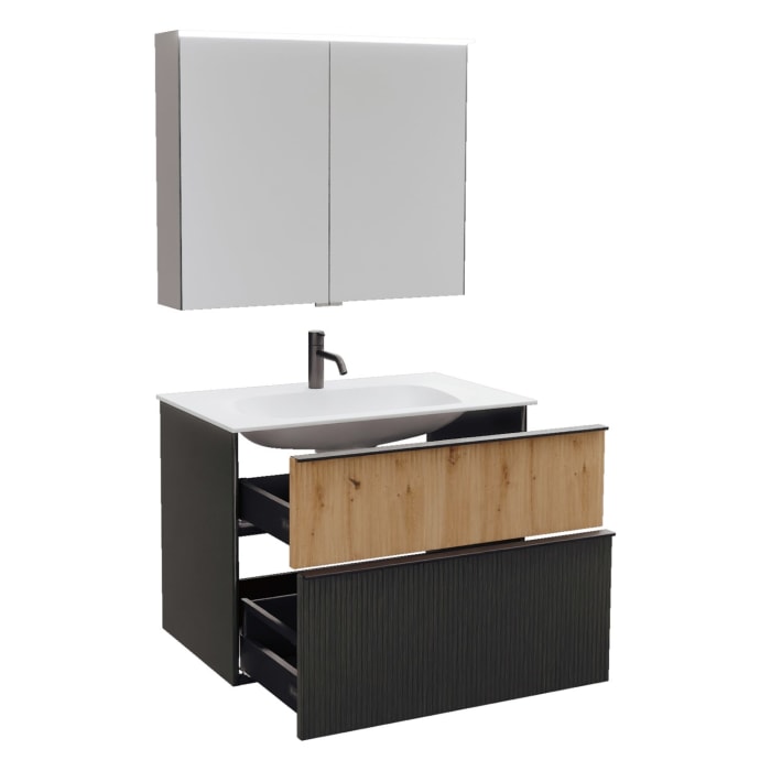 burgbad Fiumo 2.0 Badmöbelset 82 cm mit Waschtisch mit Unterschrank mit Griff G0200 und Spiegelschrank