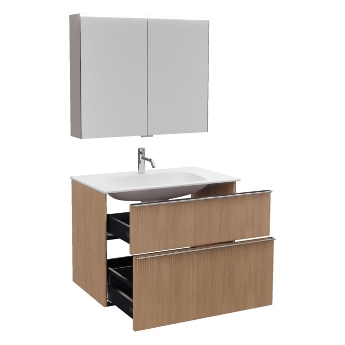 burgbad Fiumo 2.0 Badmöbelset 82 cm mit Waschtisch mit Unterschrank mit Griff G0146 und Spiegelschrank