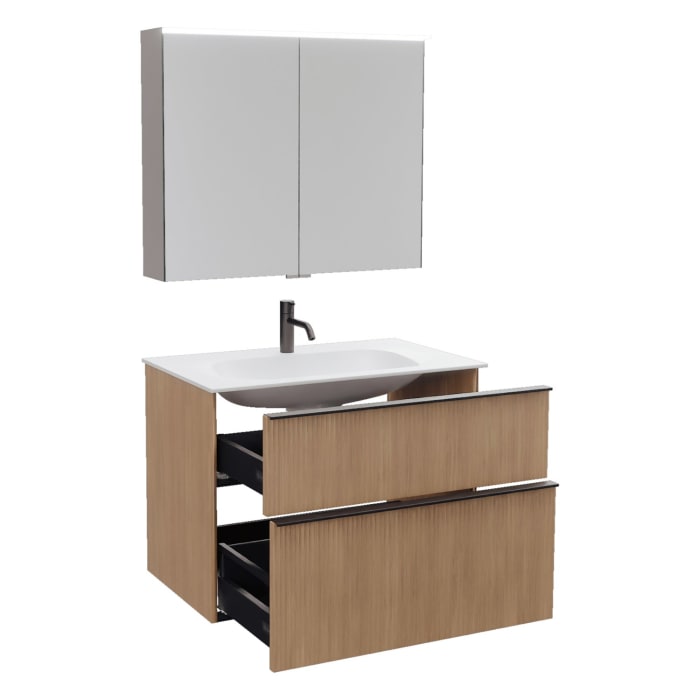 burgbad Fiumo 2.0 Badmöbelset 82 cm mit Waschtisch mit Unterschrank mit Griff G0200 und Spiegelschrank