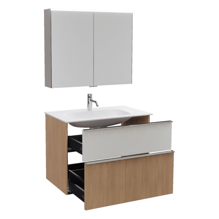 burgbad Fiumo 2.0 Badmöbelset 82 cm mit Waschtisch mit Unterschrank mit Griff G0146 und Spiegelschrank