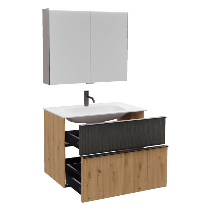 burgbad Fiumo 2.0 Badmöbelset 82 cm mit Waschtisch mit Unterschrank mit Griff G0200 und Spiegelschrank