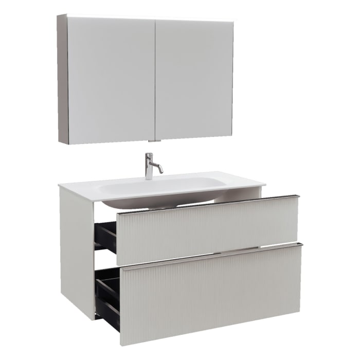 burgbad Fiumo 2.0 Badmöbelset 102 cm mit Waschtisch mit Unterschrank mit Griff G0146 und Spiegelschrank