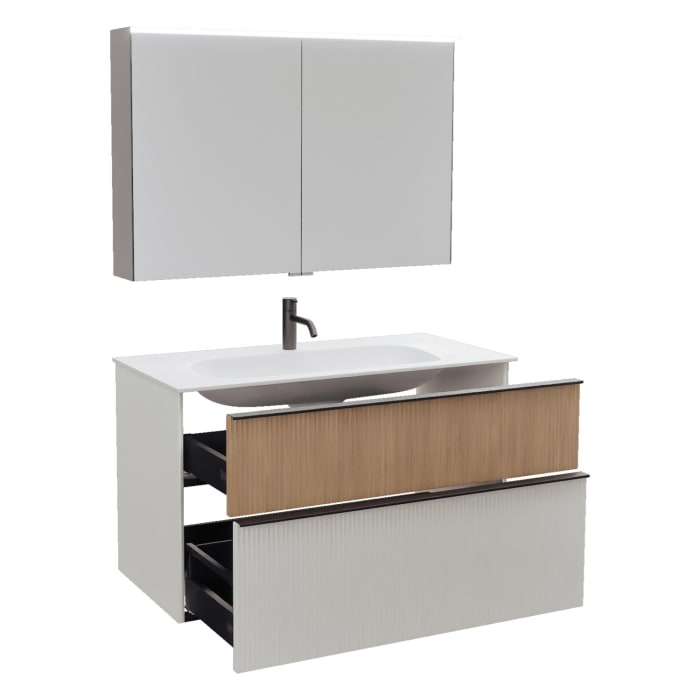 burgbad Fiumo 2.0 Badmöbelset 102 cm mit Waschtisch mit Unterschrank mit Griff G0200 und Spiegelschrank