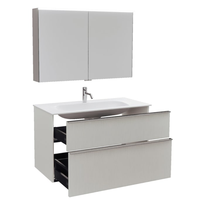 burgbad Fiumo 2.0 Badmöbelset 102 cm mit Waschtisch mit Unterschrank mit Griff G0146 und Spiegelschrank