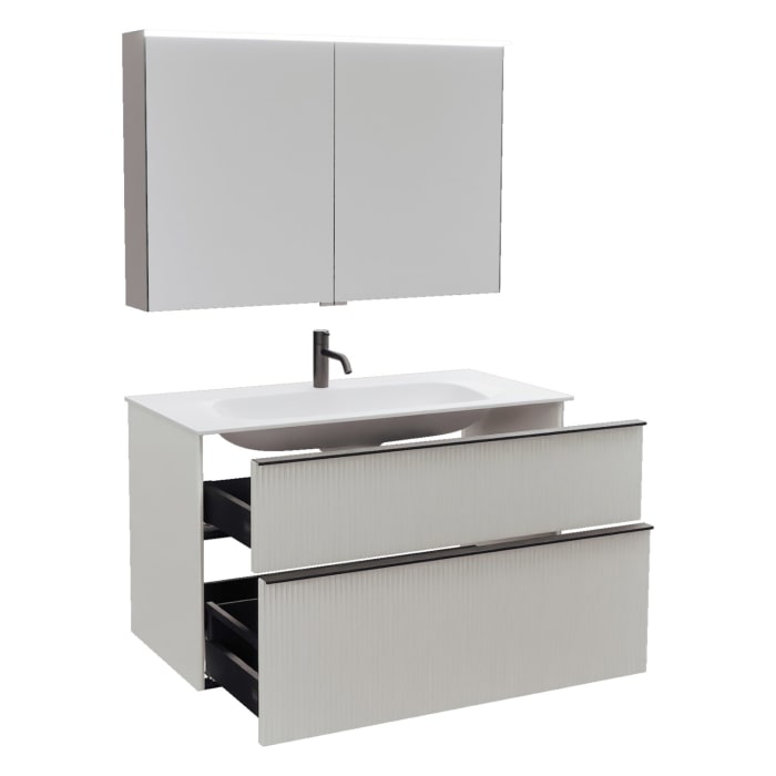 burgbad Fiumo 2.0 Badmöbelset 102 cm mit Waschtisch mit Unterschrank mit Griff G0200 und Spiegelschrank