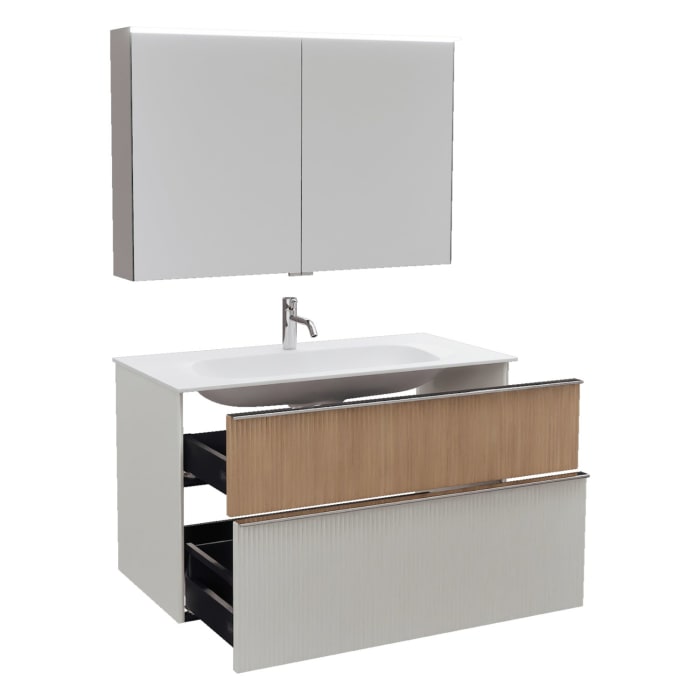 burgbad Fiumo 2.0 Badmöbelset 102 cm mit Waschtisch mit Unterschrank mit Griff G0146 und Spiegelschrank