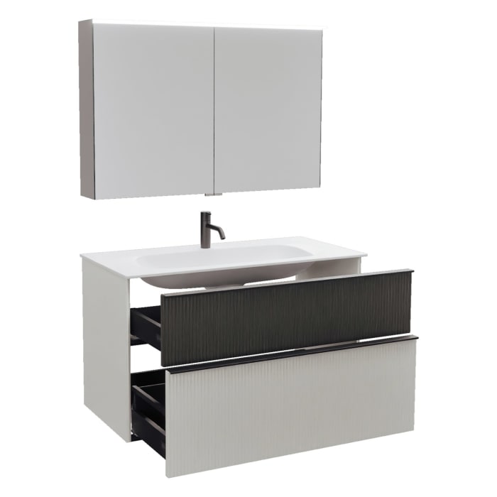 burgbad Fiumo 2.0 Badmöbelset 102 cm mit Waschtisch mit Unterschrank mit Griff G0200 und Spiegelschrank