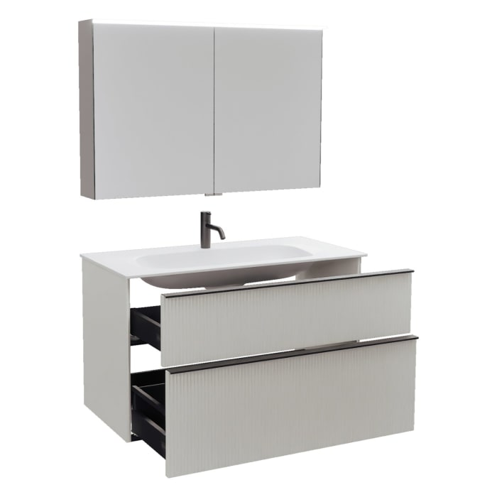 burgbad Fiumo 2.0 Badmöbelset 102 cm mit Waschtisch mit Unterschrank mit Griff G0200 und Spiegelschrank