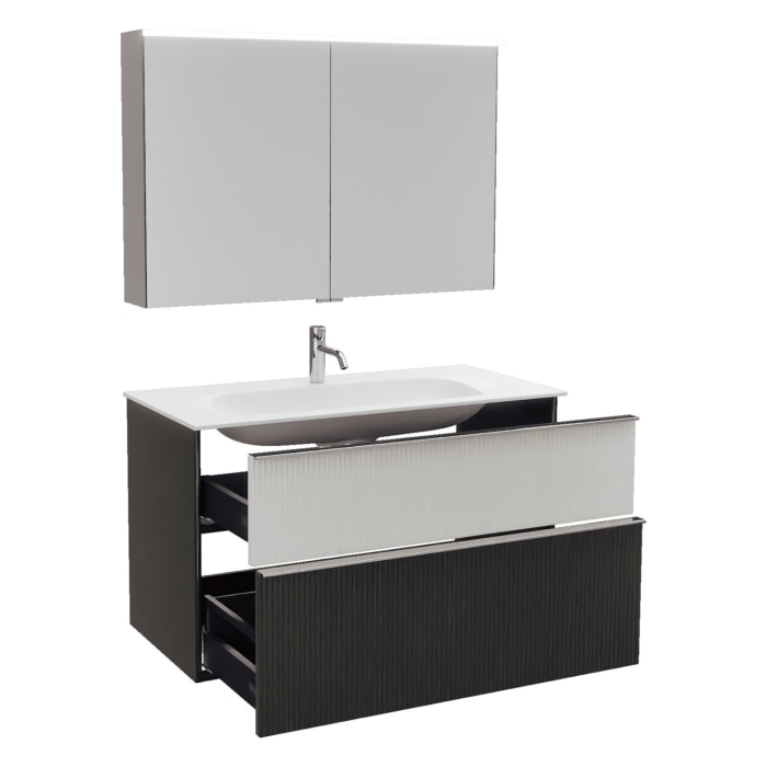 burgbad Fiumo 2.0 Badmöbelset 102 cm mit Waschtisch mit Unterschrank mit Griff G0146 und Spiegelschrank