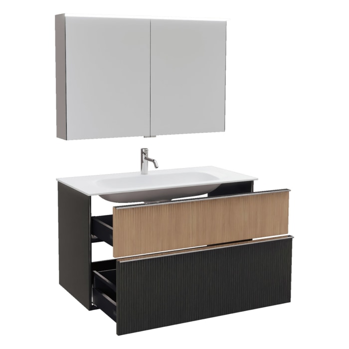 burgbad Fiumo 2.0 Badmöbelset 102 cm mit Waschtisch mit Unterschrank mit Griff G0146 und Spiegelschrank