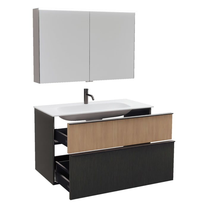 burgbad Fiumo 2.0 Badmöbelset 102 cm mit Waschtisch mit Unterschrank mit Griff G0200 und Spiegelschrank