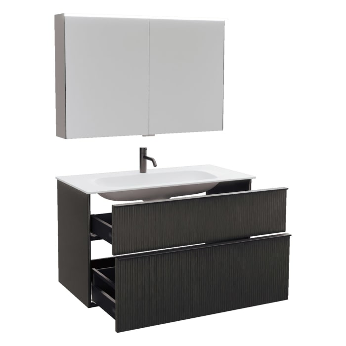 burgbad Fiumo 2.0 Badmöbelset 102 cm mit Waschtisch mit Unterschrank mit Griff G0200 und Spiegelschrank