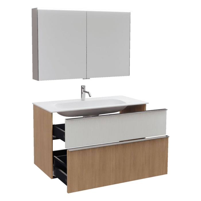 burgbad Fiumo 2.0 Badmöbelset 102 cm mit Waschtisch mit Unterschrank mit Griff G0146 und Spiegelschrank