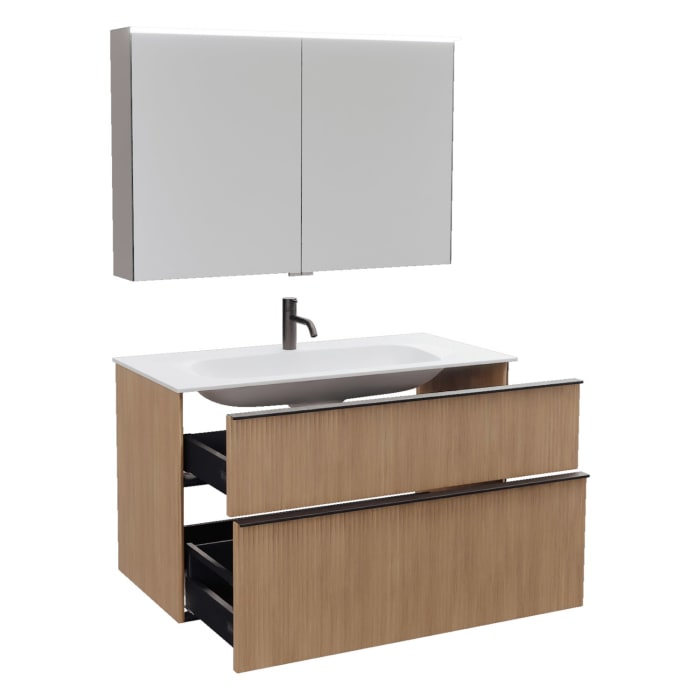 burgbad Fiumo 2.0 Badmöbelset 102 cm mit Waschtisch mit Unterschrank mit Griff G0200 und Spiegelschrank