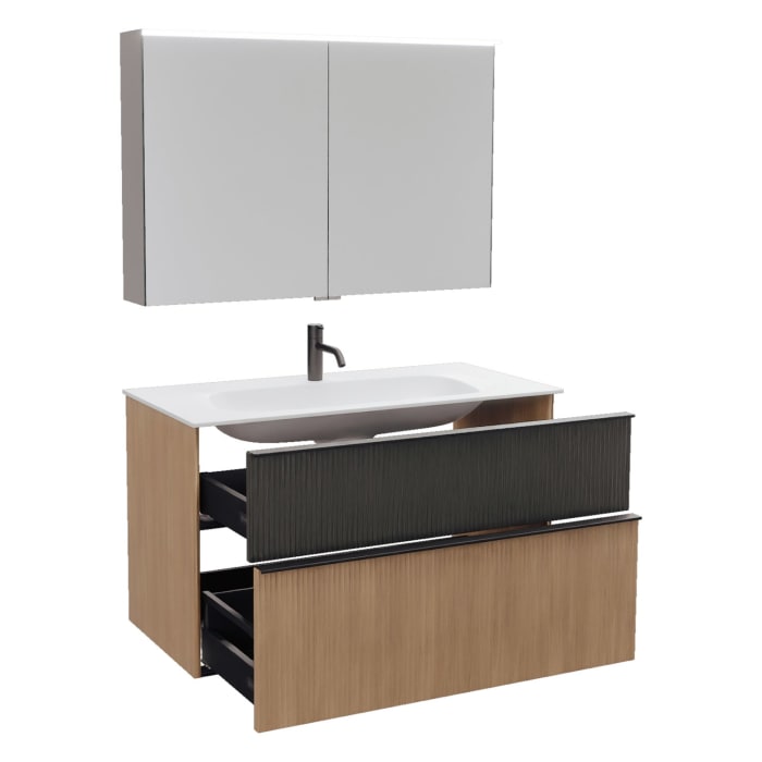 burgbad Fiumo 2.0 Badmöbelset 102 cm mit Waschtisch mit Unterschrank mit Griff G0200 und Spiegelschrank