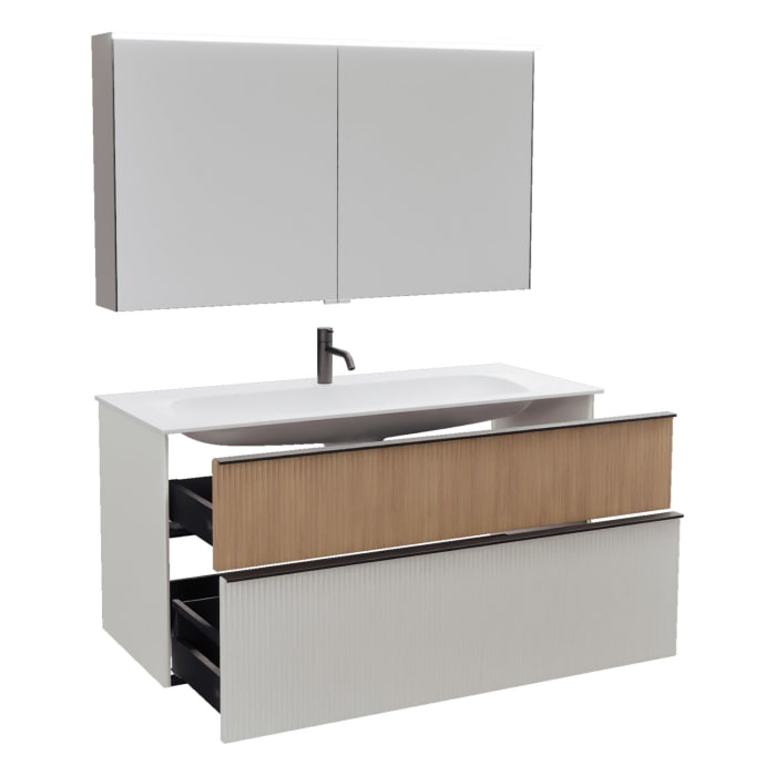 burgbad Fiumo 2.0 Badmöbelset 122 cm mit Waschtisch mit Unterschrank mit Griff G0200 und Spiegelschrank