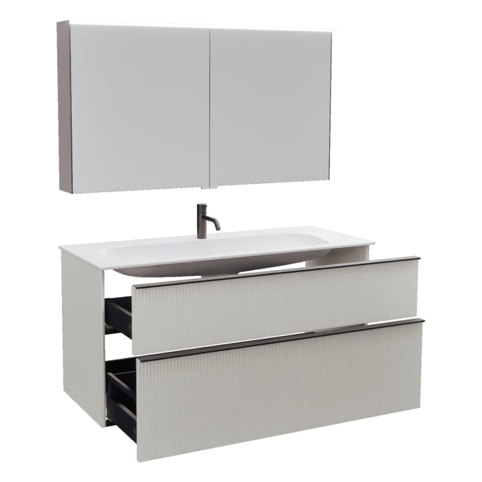 burgbad Fiumo 2.0 Badmöbelset 122 cm mit Waschtisch mit Unterschrank mit Griff G0200 und Spiegelschrank