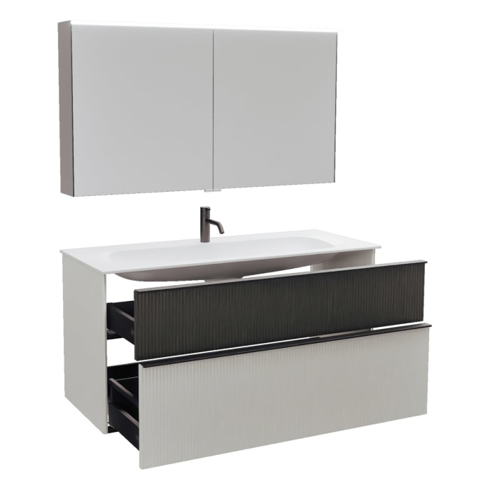 burgbad Fiumo 2.0 Badmöbelset 122 cm mit Waschtisch mit Unterschrank mit Griff G0200 und Spiegelschrank