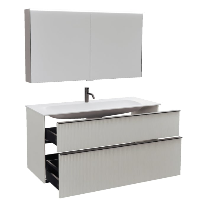 burgbad Fiumo 2.0 Badmöbelset 122 cm mit Waschtisch mit Unterschrank mit Griff G0200 und Spiegelschrank