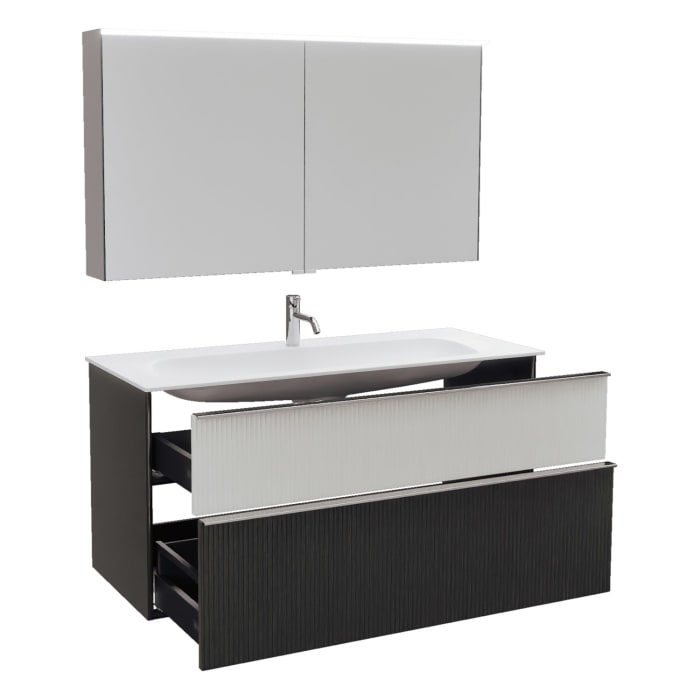 burgbad Fiumo 2.0 Badmöbelset 122 cm mit Waschtisch mit Unterschrank mit Griff G0146 und Spiegelschrank