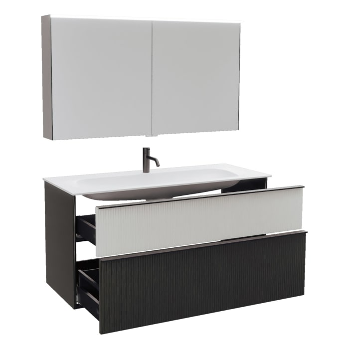 burgbad Fiumo 2.0 Badmöbelset 122 cm mit Waschtisch mit Unterschrank mit Griff G0200 und Spiegelschrank