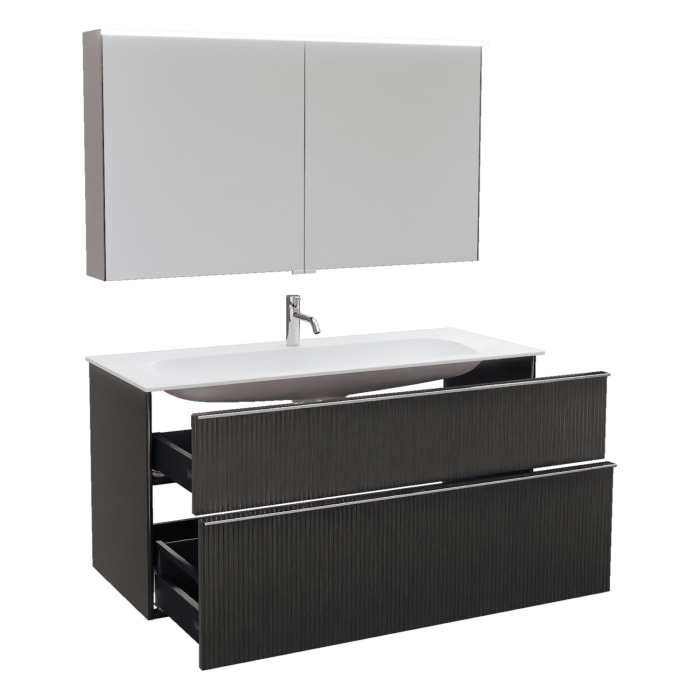 burgbad Fiumo 2.0 Badmöbelset 122 cm mit Waschtisch mit Unterschrank mit Griff G0146 und Spiegelschrank