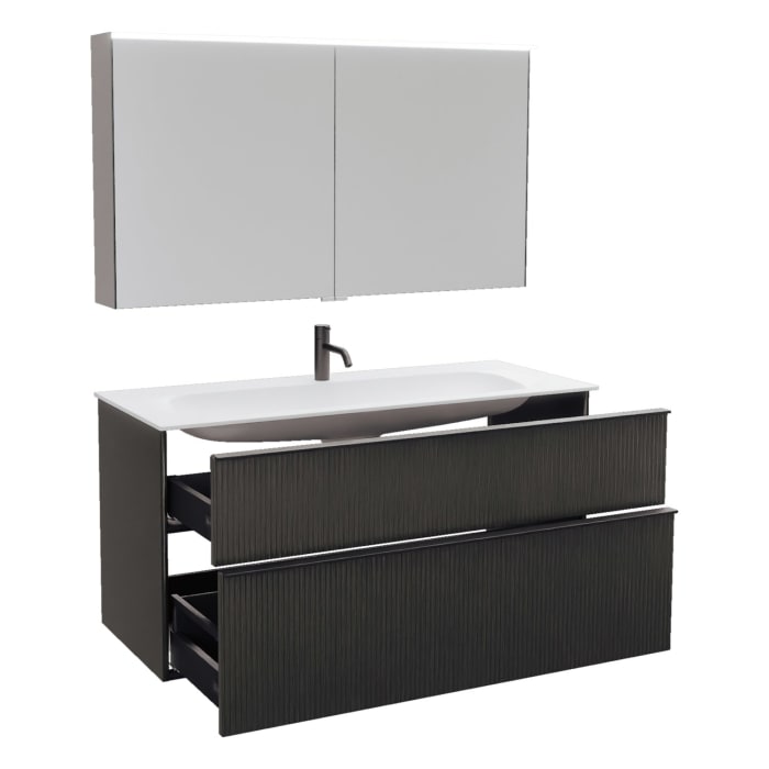 burgbad Fiumo 2.0 Badmöbelset 122 cm mit Waschtisch mit Unterschrank mit Griff G0200 und Spiegelschrank