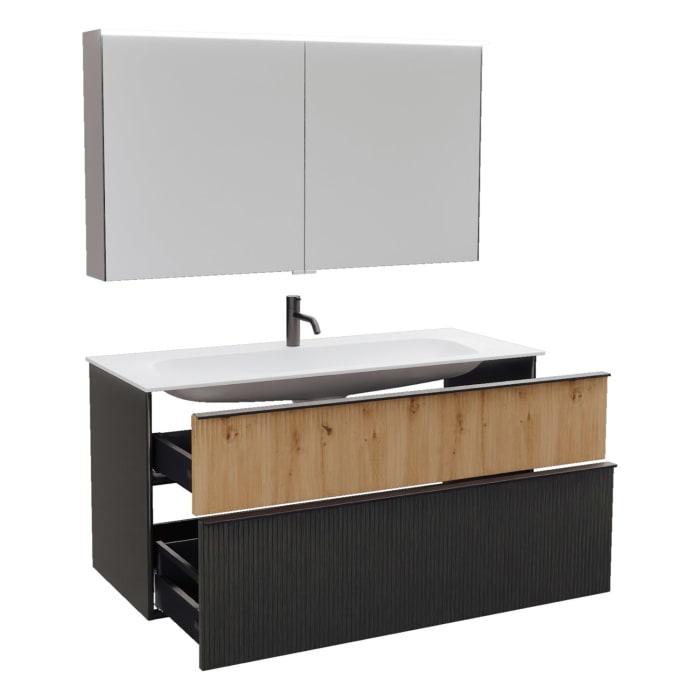 burgbad Fiumo 2.0 Badmöbelset 122 cm mit Waschtisch mit Unterschrank mit Griff G0200 und Spiegelschrank