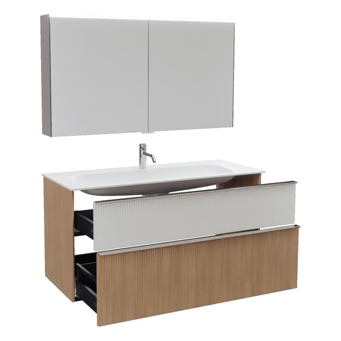 burgbad Fiumo 2.0 Badmöbelset 122 cm mit Waschtisch mit Unterschrank mit Griff G0146 und Spiegelschrank