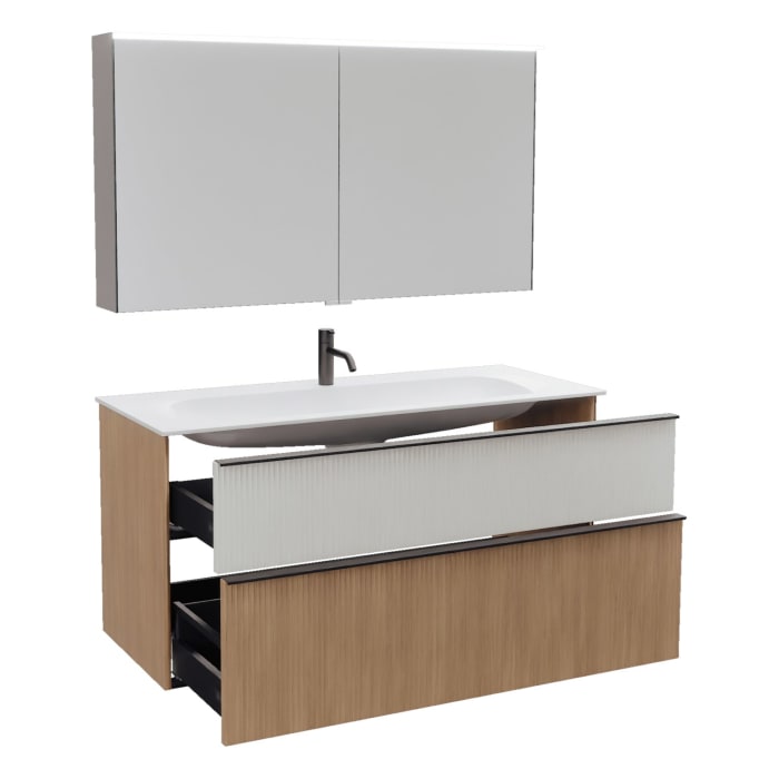 burgbad Fiumo 2.0 Badmöbelset 122 cm mit Waschtisch mit Unterschrank mit Griff G0200 und Spiegelschrank